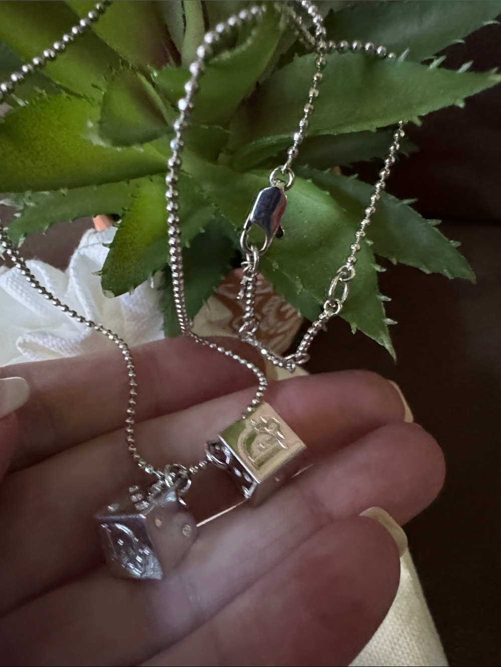 ❤️Dior Silver Rare PRICE DROP TODAY Rhinestone Dice Charm Necklace w White Pouch - Picture 3 of 7